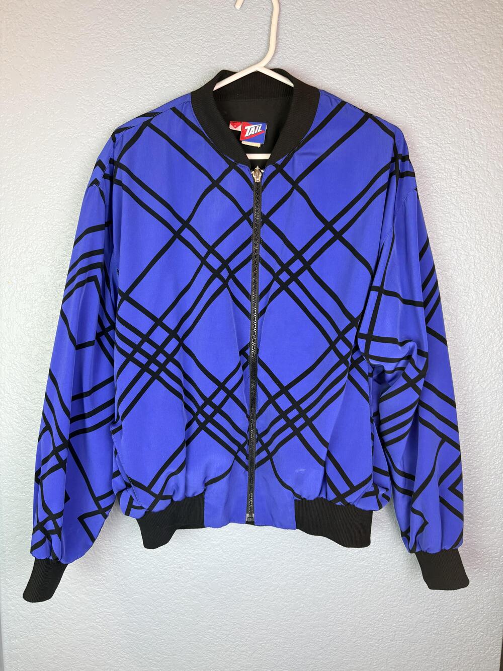 Vintage Tail Jacket Womens Small Blue Black Geometric Bomber Zip Tennis 80s